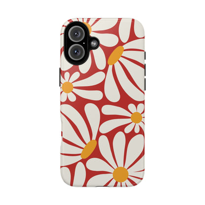 Retro Red Daisy Pattern Phone Case - Red Phone Case - iPhone 16 Plus / Glossy