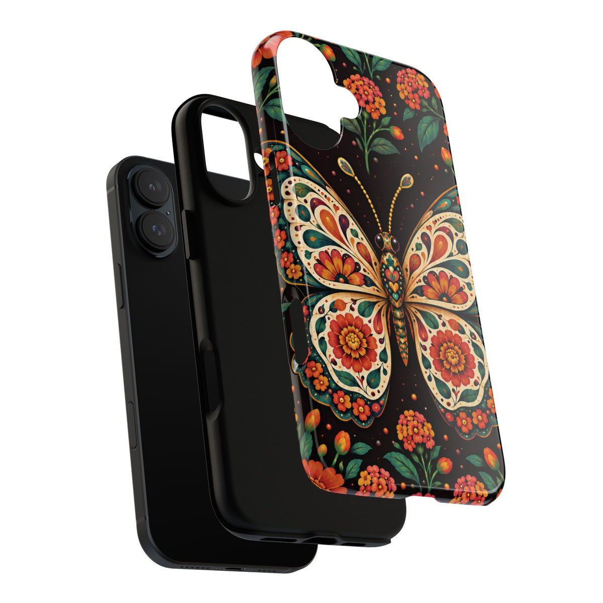 Vibrant Terracotta and Teal Calavera Butterfly Phone Case - Multicolor Phone Case