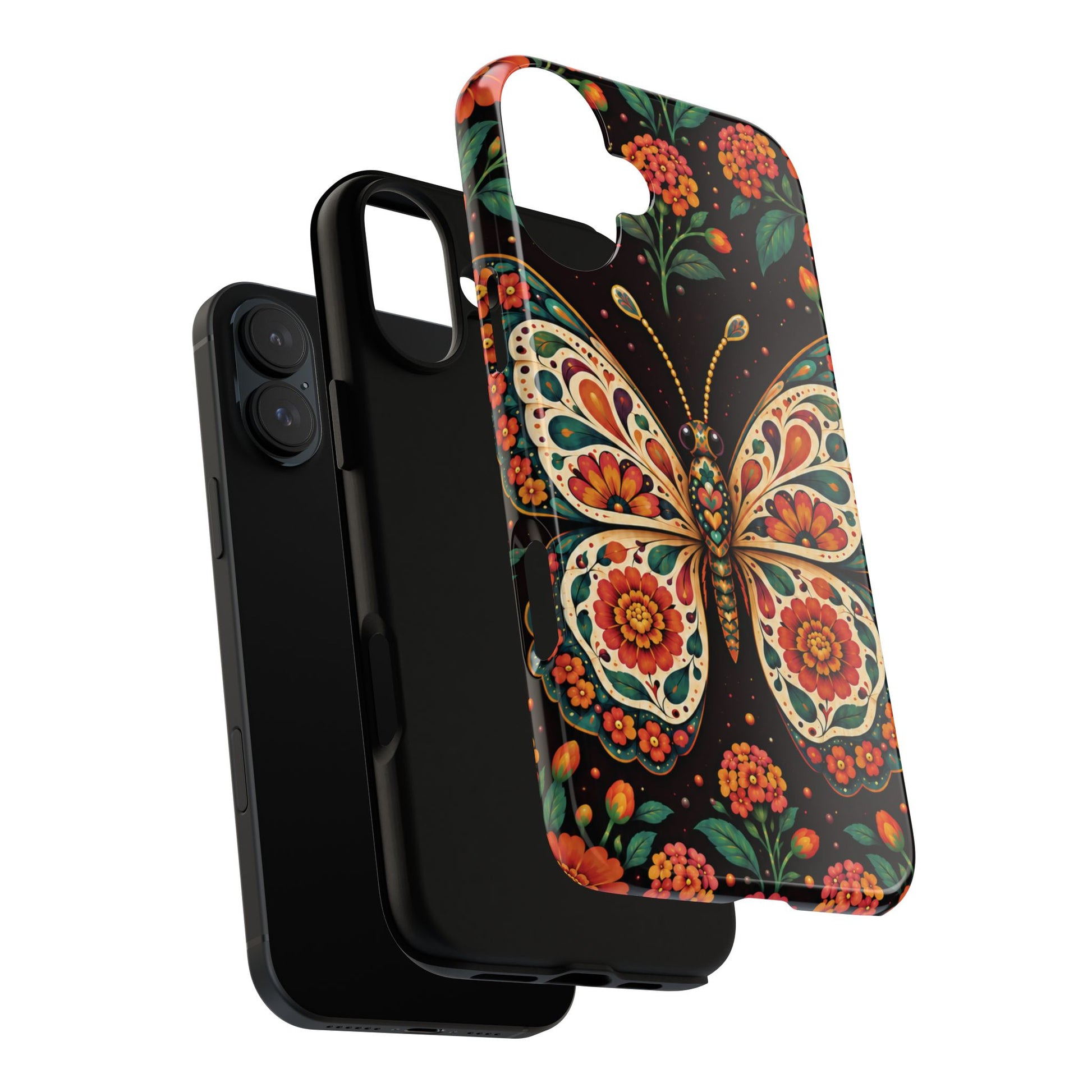 Vibrant Terracotta and Teal Calavera Butterfly Phone Case - Multicolor Phone Case