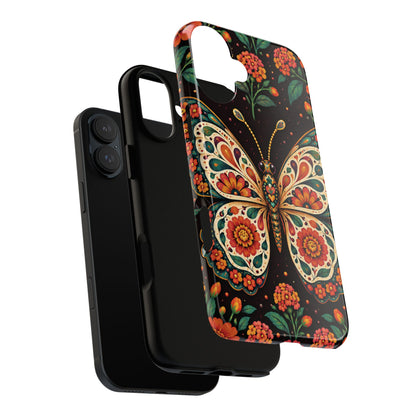 Vibrant Terracotta and Teal Calavera Butterfly Phone Case - Multicolor Phone Case