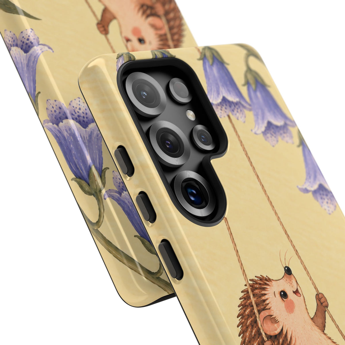 Whimsical Buttercream Hedgehog and Bluebell Phone Case - Yellow Phone Case