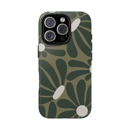 Retro Olive Green Daisy Pattern Phone Case - Green Phone Case - iPhone 16 Pro / Glossy