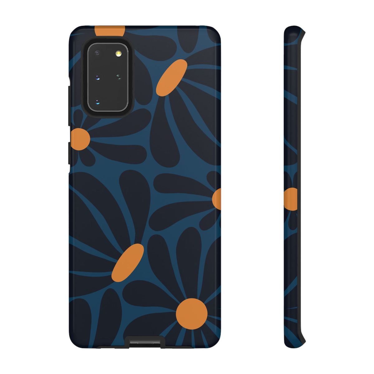 Dark Blue & Orange Daisy Pattern Phone Case - Blue Phone Case - Samsung Galaxy S20+ / Glossy