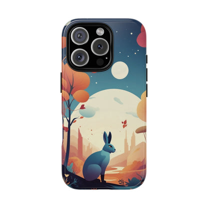 iPhone 16 Pro / Glossy Phone Case - Stylised Blue Hare Design Phone Case