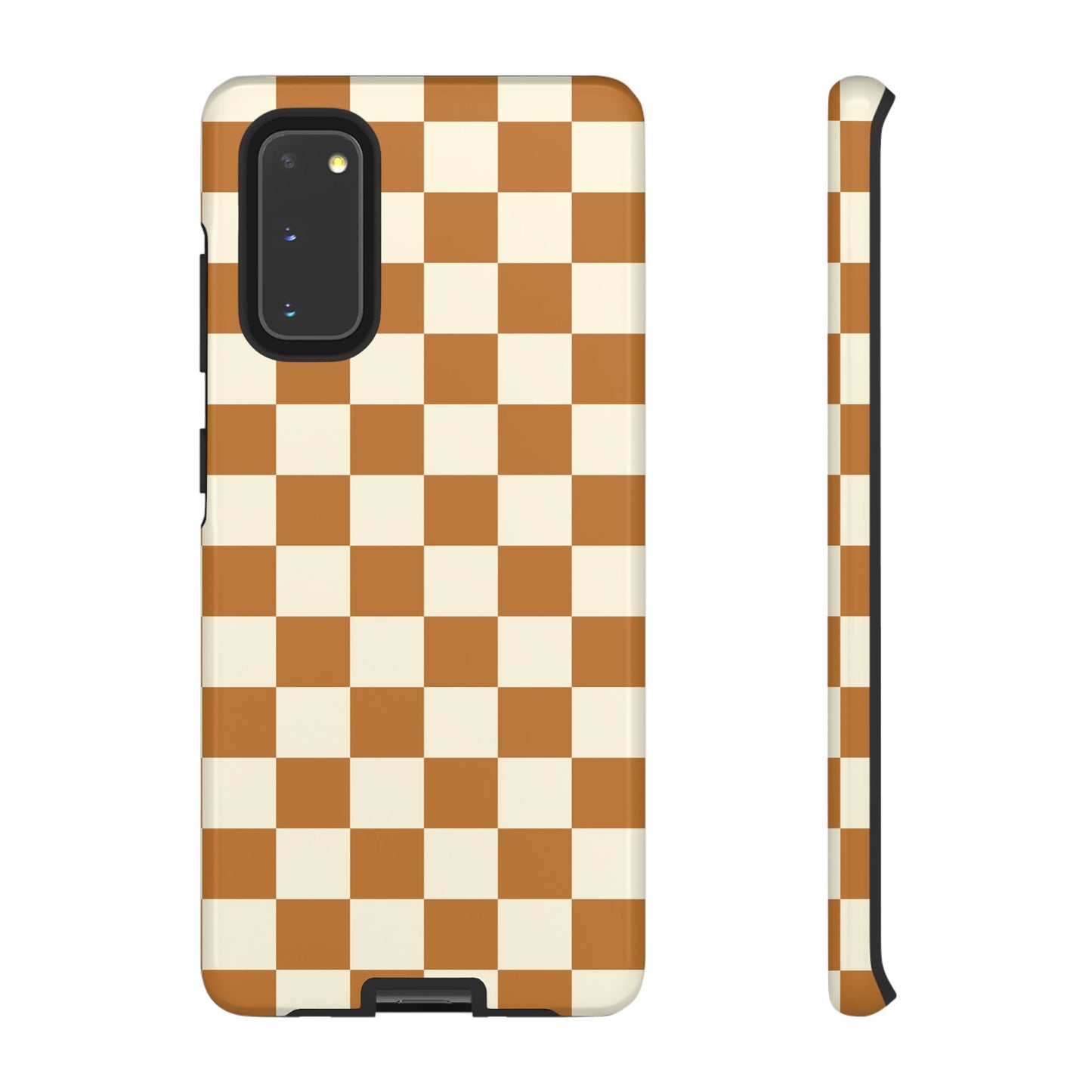 Samsung Galaxy S20 / Glossy Phone Case - ’Orange & White Checkered Pattern’ Phone Case
