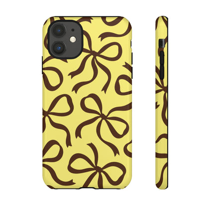 Bold Butter Yellow and Chocolate Brown Bow Pattern Phone Case