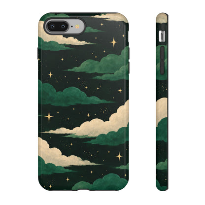 Illustrated Emerald Green Clouds & Stars Phone Case