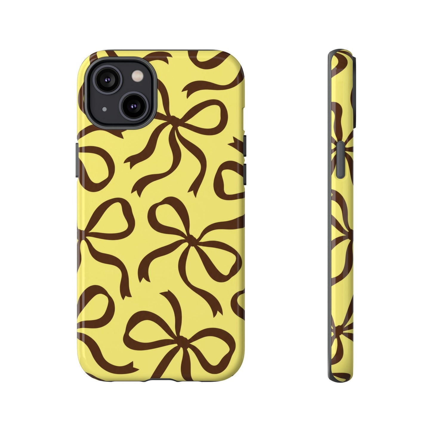 Bold Butter Yellow and Chocolate Brown Bow Pattern Phone Case