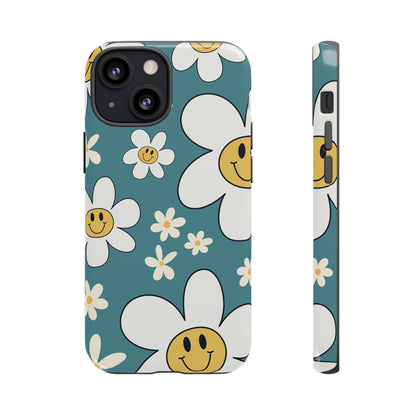 Fun Retro Daisy Pattern with Light Blue Background Phone Case - Blue Phone Case - iPhone 13 Mini / Glossy