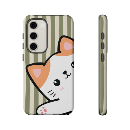 Samsung Galaxy S23 / Glossy Phone Case - Peakaboo Cat with Green Stripe Pattern Phone Case