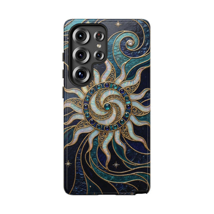Elegant Teal & Gold Cosmic Sunburst Phone Case