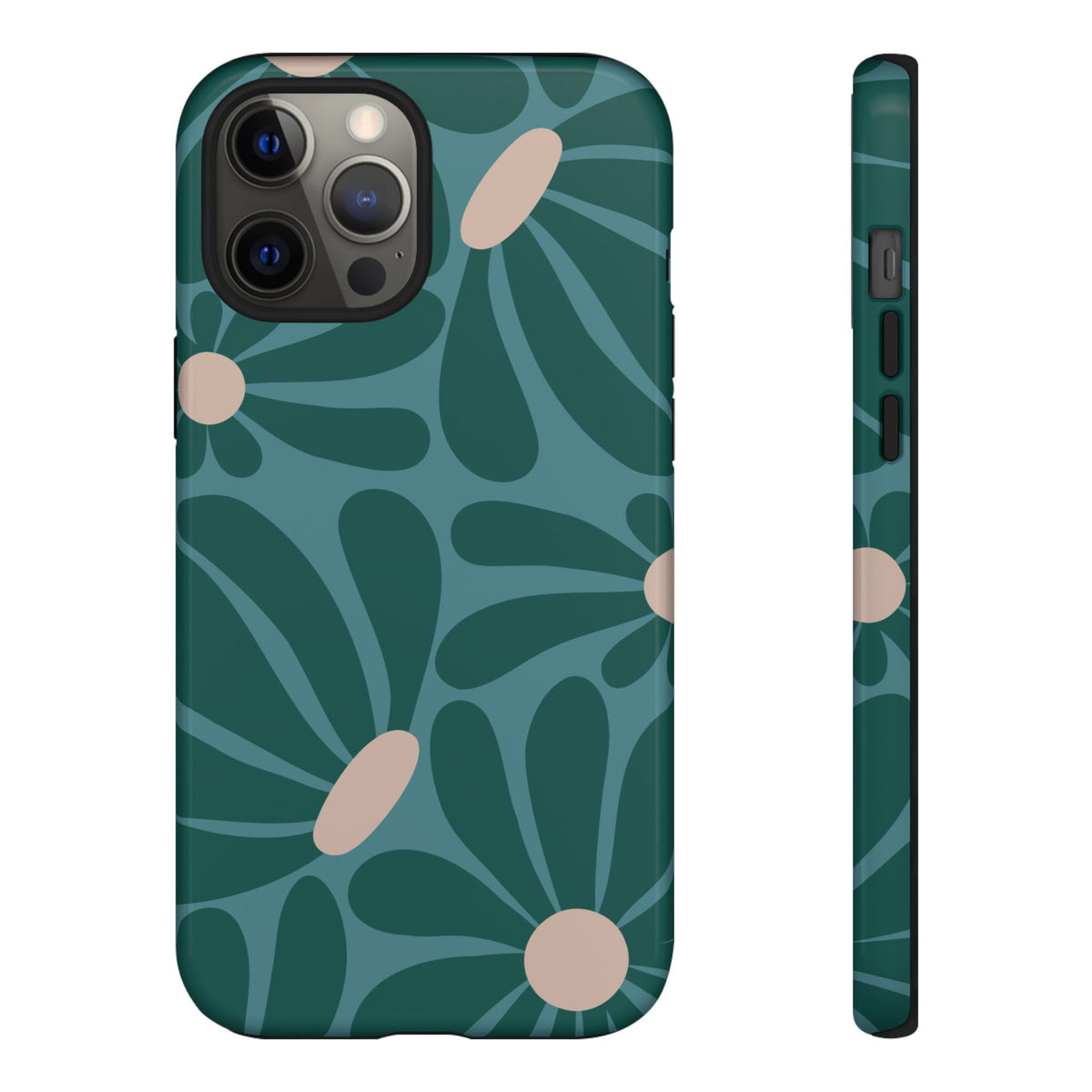 Retro Turquoise Daisy Pattern Phone Case - Green Phone Case - iPhone 12 Pro Max / Glossy