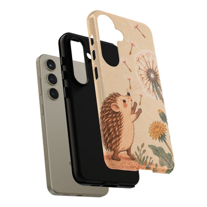 Whimsical Cream Hedgehog and Dandelion Phone Case - White Phone Case