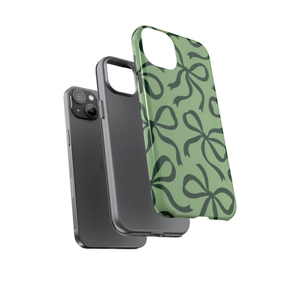 Bold Sage Green and Forest Green Bow Pattern Phone Case