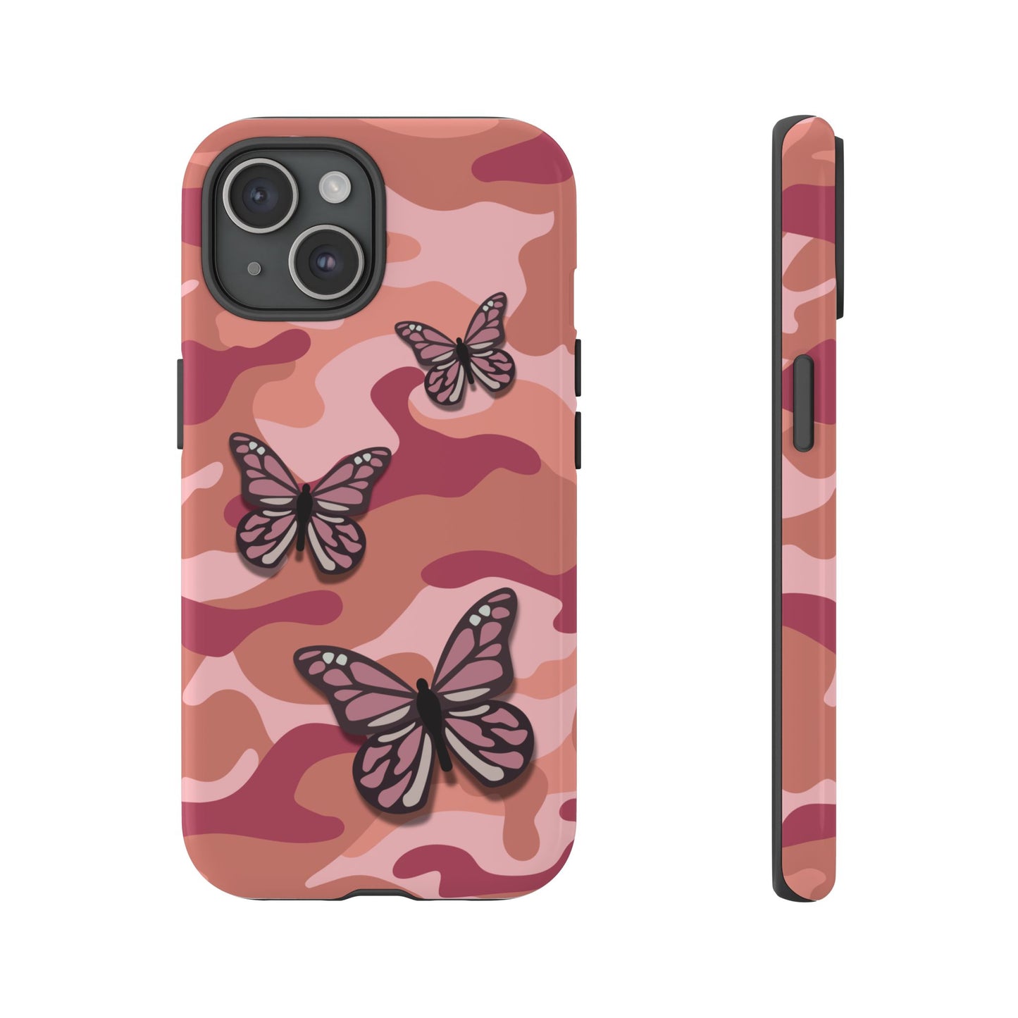 iPhone 15 / Glossy Phone Case - Pink Butterfly Camo Phone Case