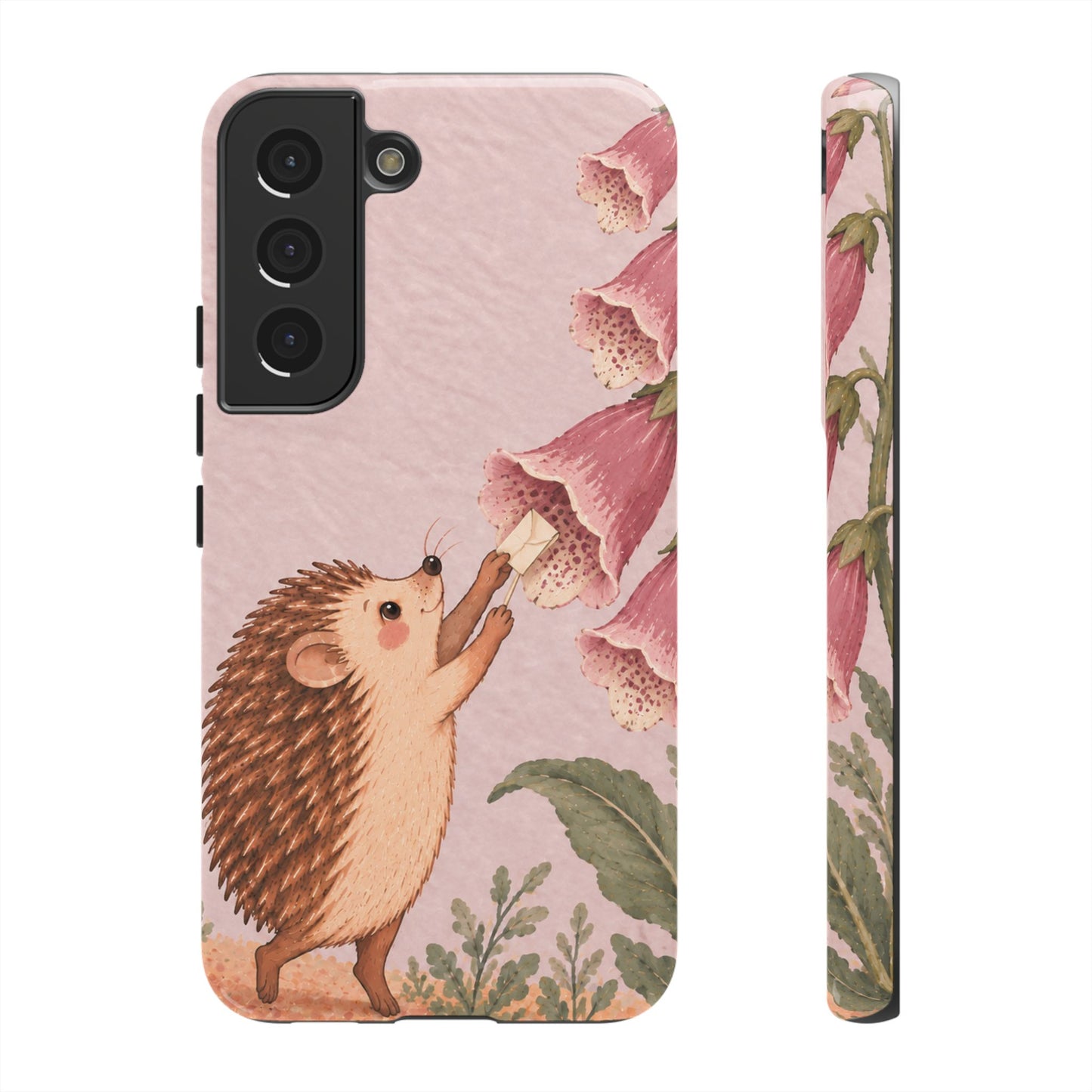 Whimsical Blush Pink Hedgehog and Foxglove Phone Case - Pink Phone Case - Samsung Galaxy S22 / Glossy