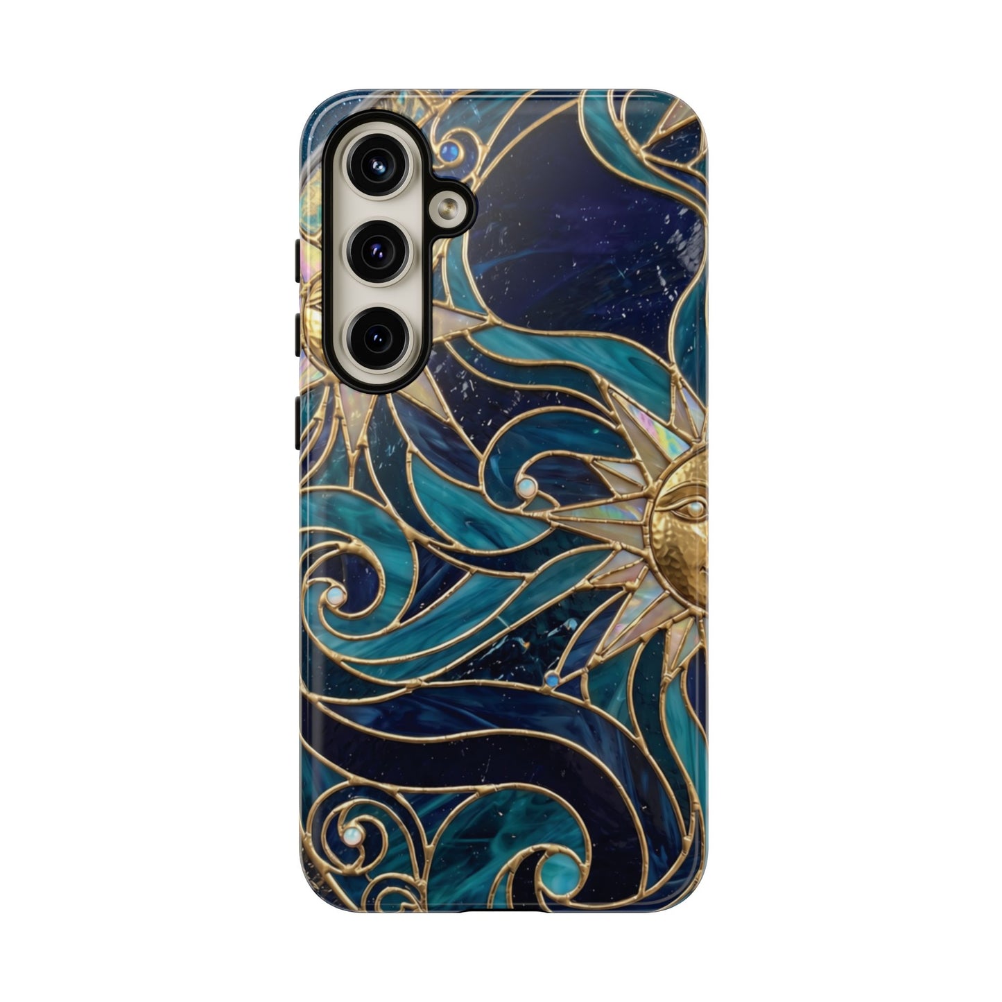 Elegant Teal & Gold Celestial Suns Phone Case