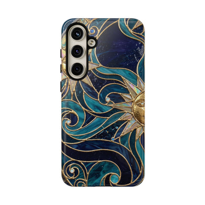 Elegant Teal & Gold Celestial Suns Phone Case