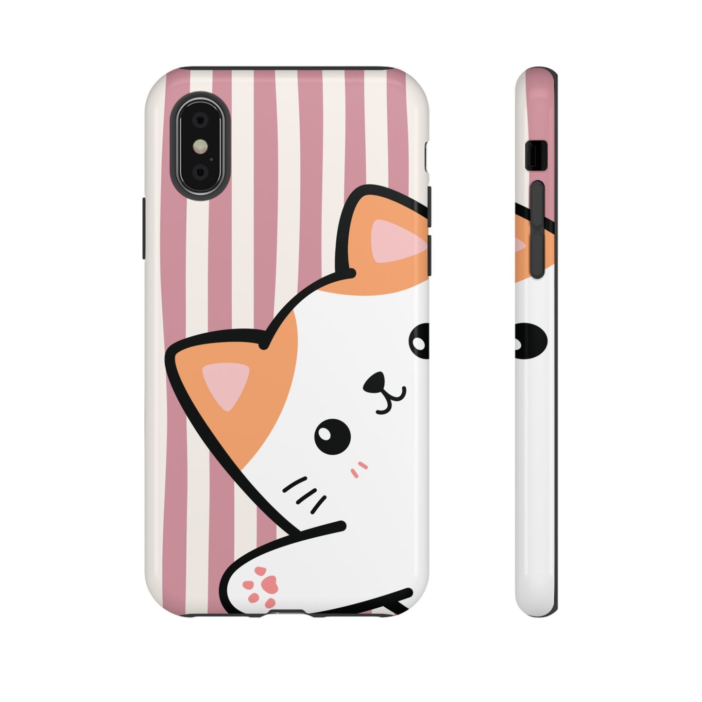 Playful Peakaboo Cat with Pink Stripe Pattern Phone Case - Pink Phone Case - iPhone XS / Glossy