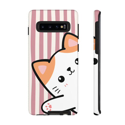 Playful Peakaboo Cat with Pink Stripe Pattern Phone Case - Pink Phone Case