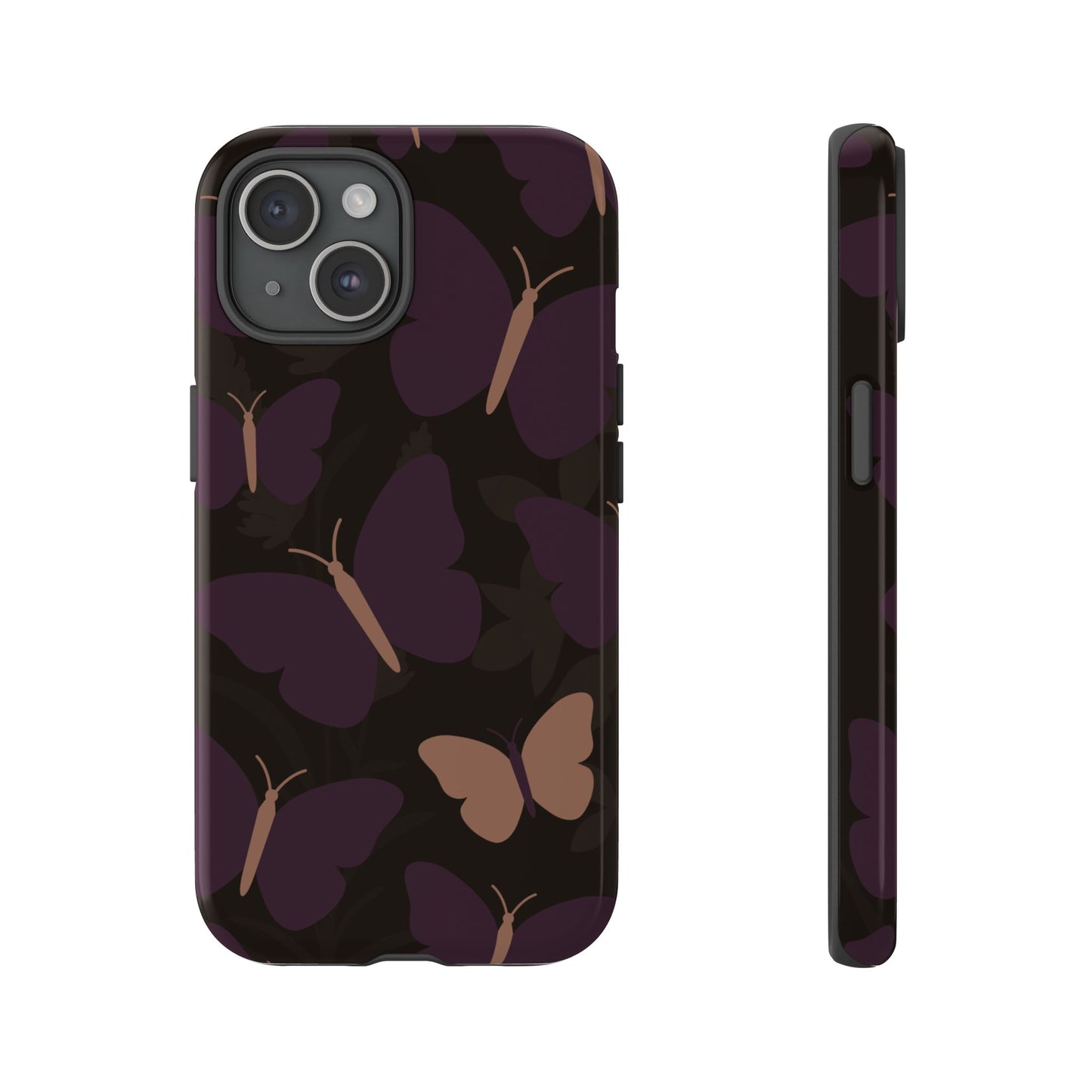 iPhone 15 / Glossy Phone Case - Minimalist Purple Butterfly Pattern Phone Case