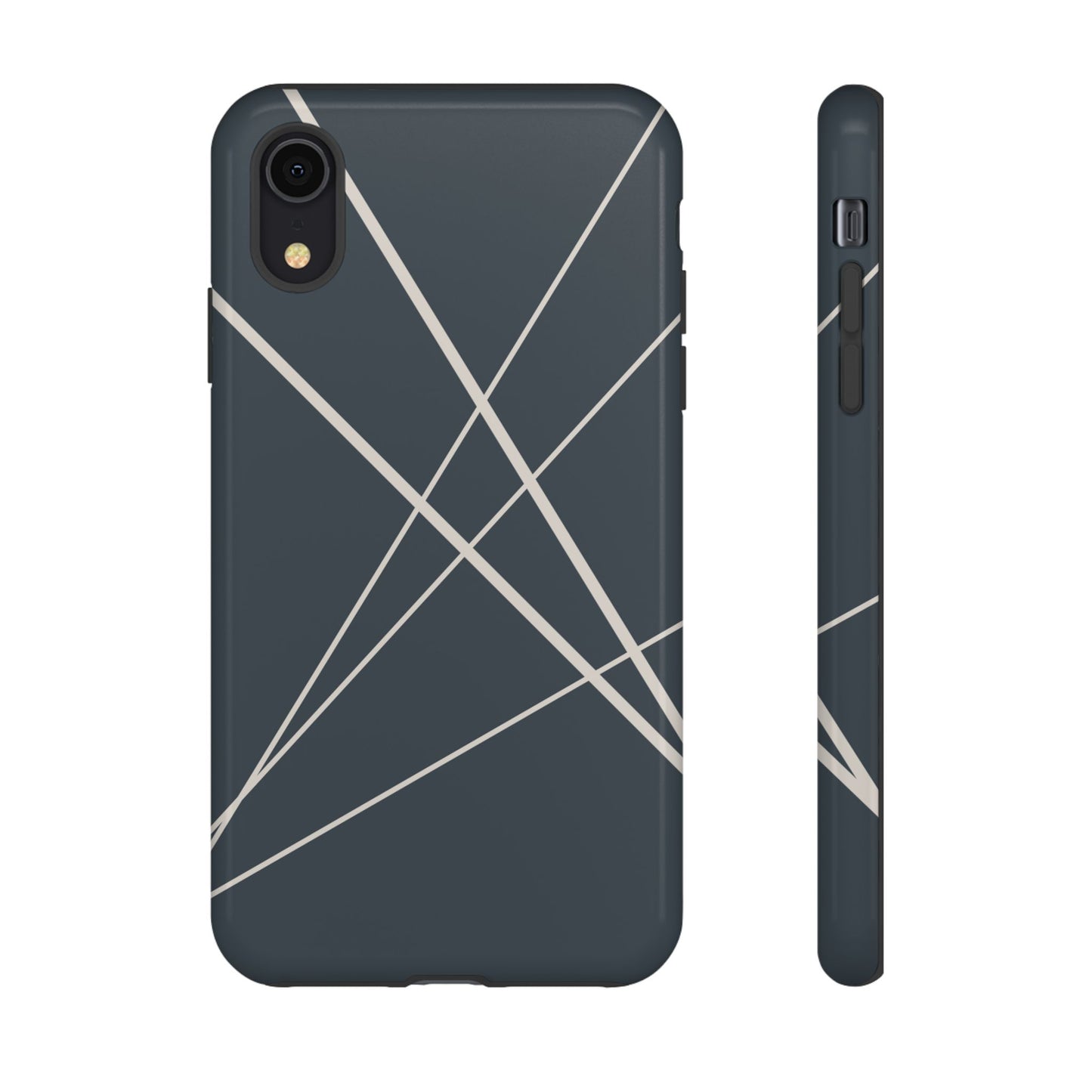 iPhone XR / Glossy Phone Case - Abstract Blue with Beige Lines Phone Case