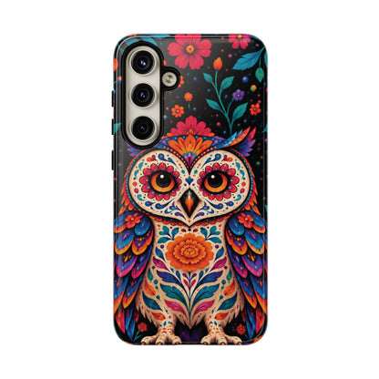 Vibrant Orange and Turquoise Calavera Owl Phone Case - Multicolor Phone Case - Samsung Galaxy S24 Plus / Glossy