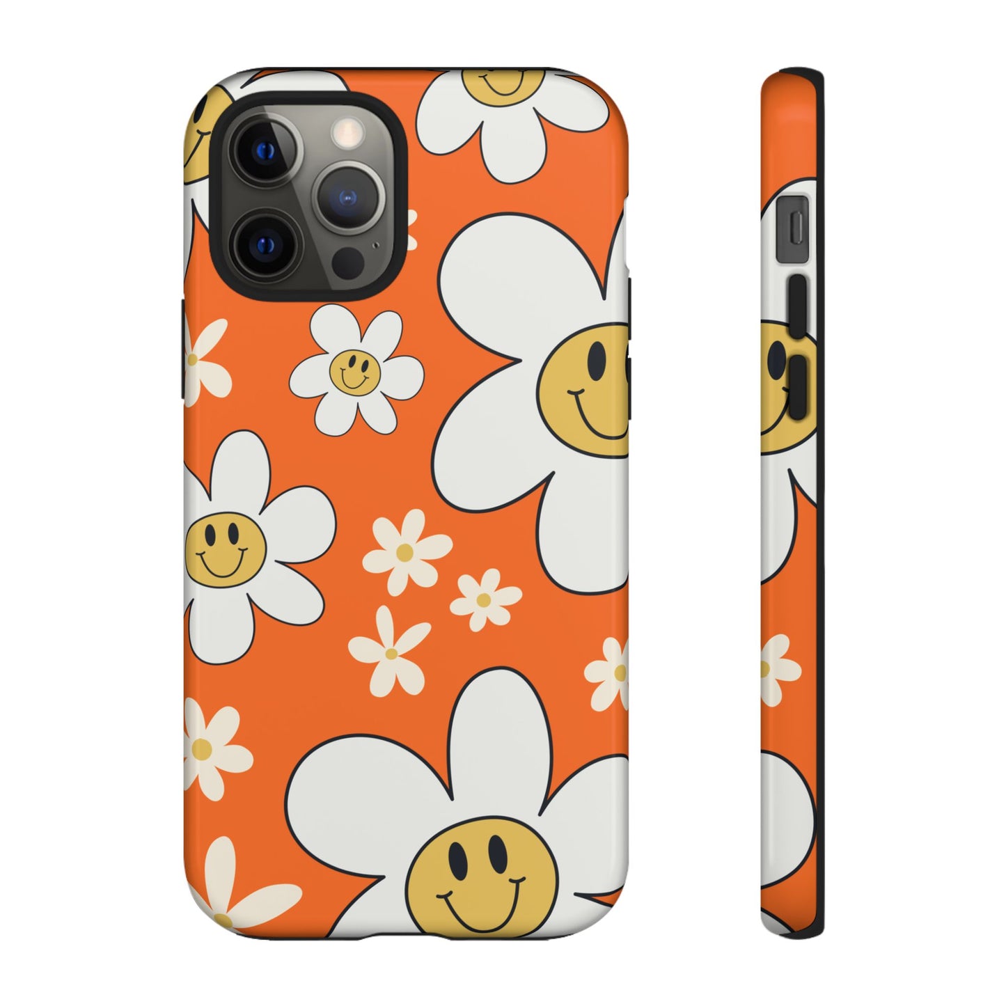 Fun Retro Daisy Pattern with Orange Background Phone Case - Orange Phone Case - iPhone 12 Pro / Glossy