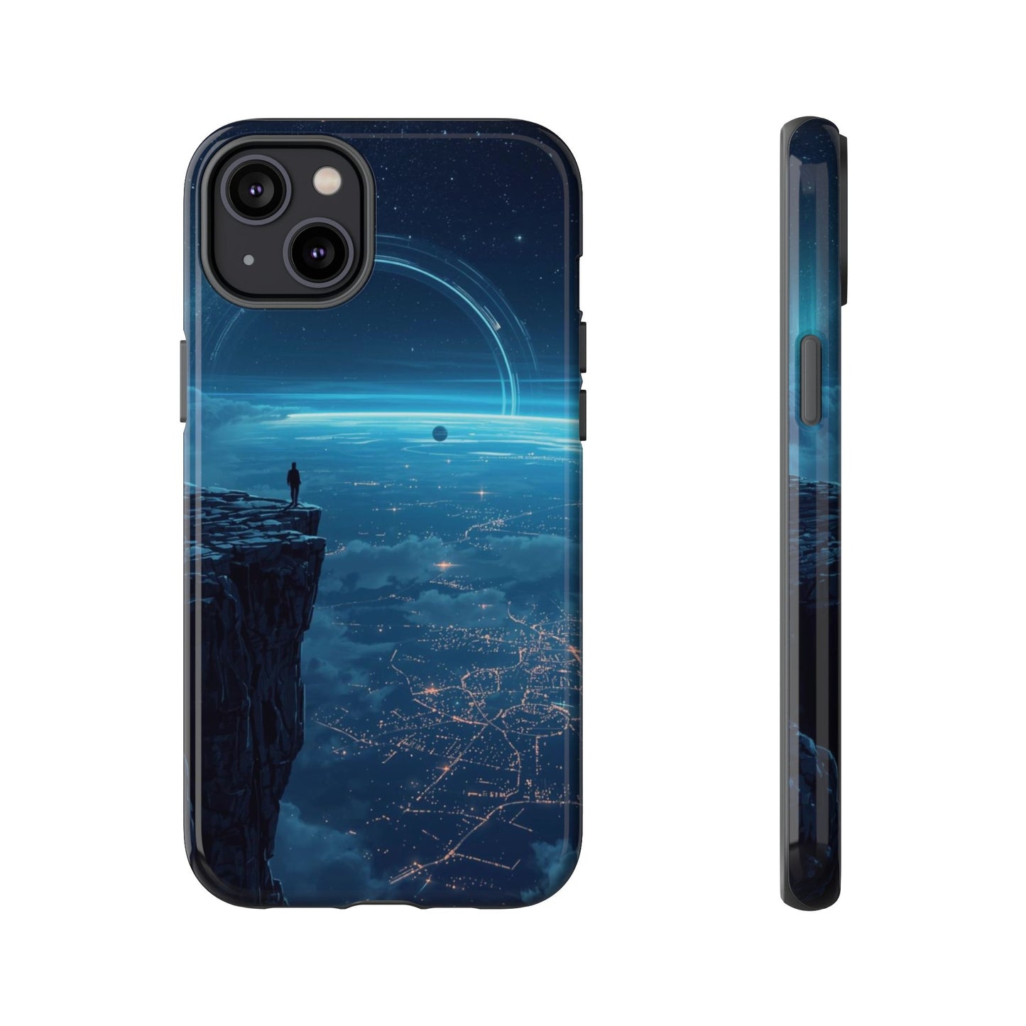 iPhone 14 Plus / Glossy Phone Case - Orbital Ring Horizon Sci-fi Phone Case