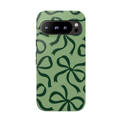 Bold Sage Green and Forest Green Bow Pattern Phone Case