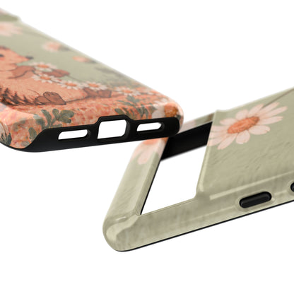 Whimsical Sage Green Hedgehog and Daisy Chain Phone Case - Green Phone Case