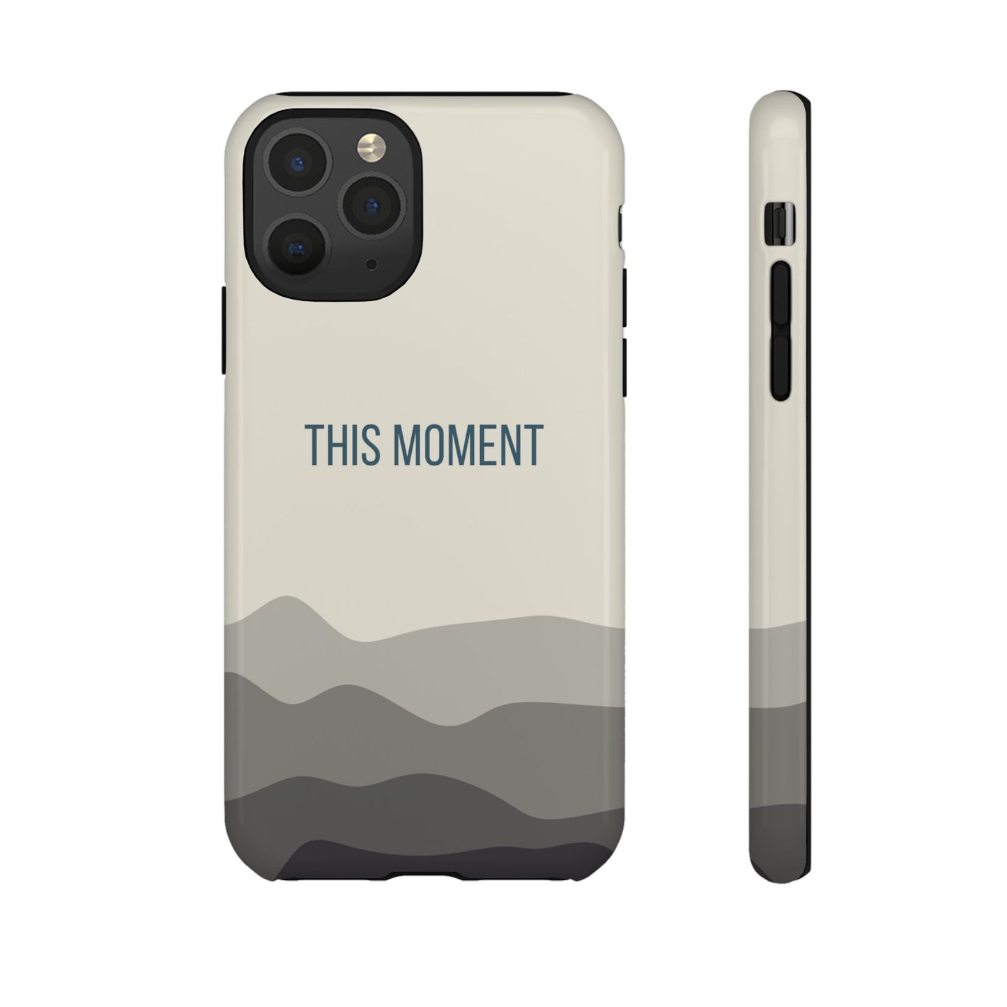 iPhone 11 Pro / Glossy Phone Case - Minimalist Cream Waves ’This Moment’ Statement Phone Case