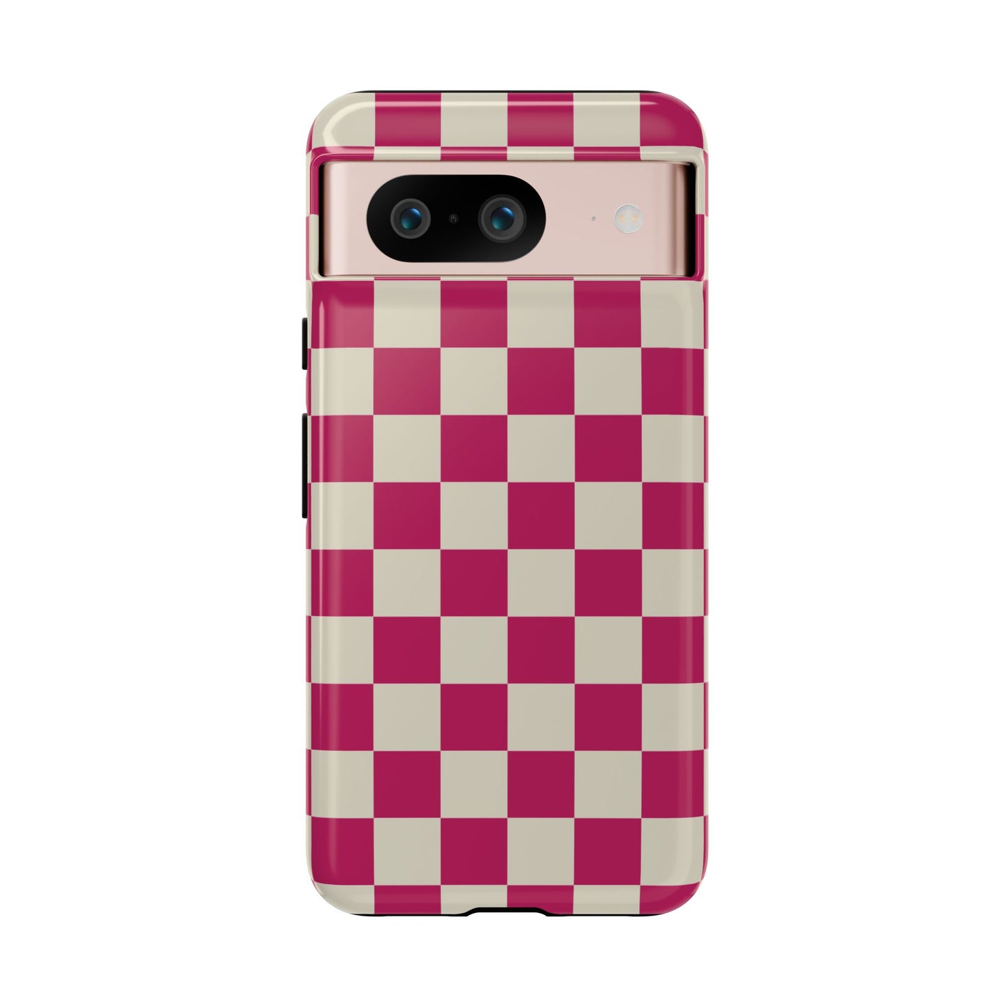 Google Pixel 8 / Glossy Phone Case - ’Pink & White Checkered Pattern’ Phone Case