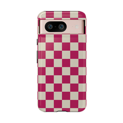Google Pixel 8 / Glossy Phone Case - ’Pink & White Checkered Pattern’ Phone Case