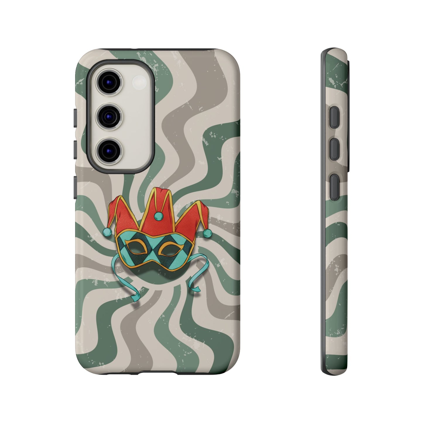 Samsung Galaxy S23 / Glossy Phone Case - Venetian Jester Mask – Green Retro Soft Revival Phone Case