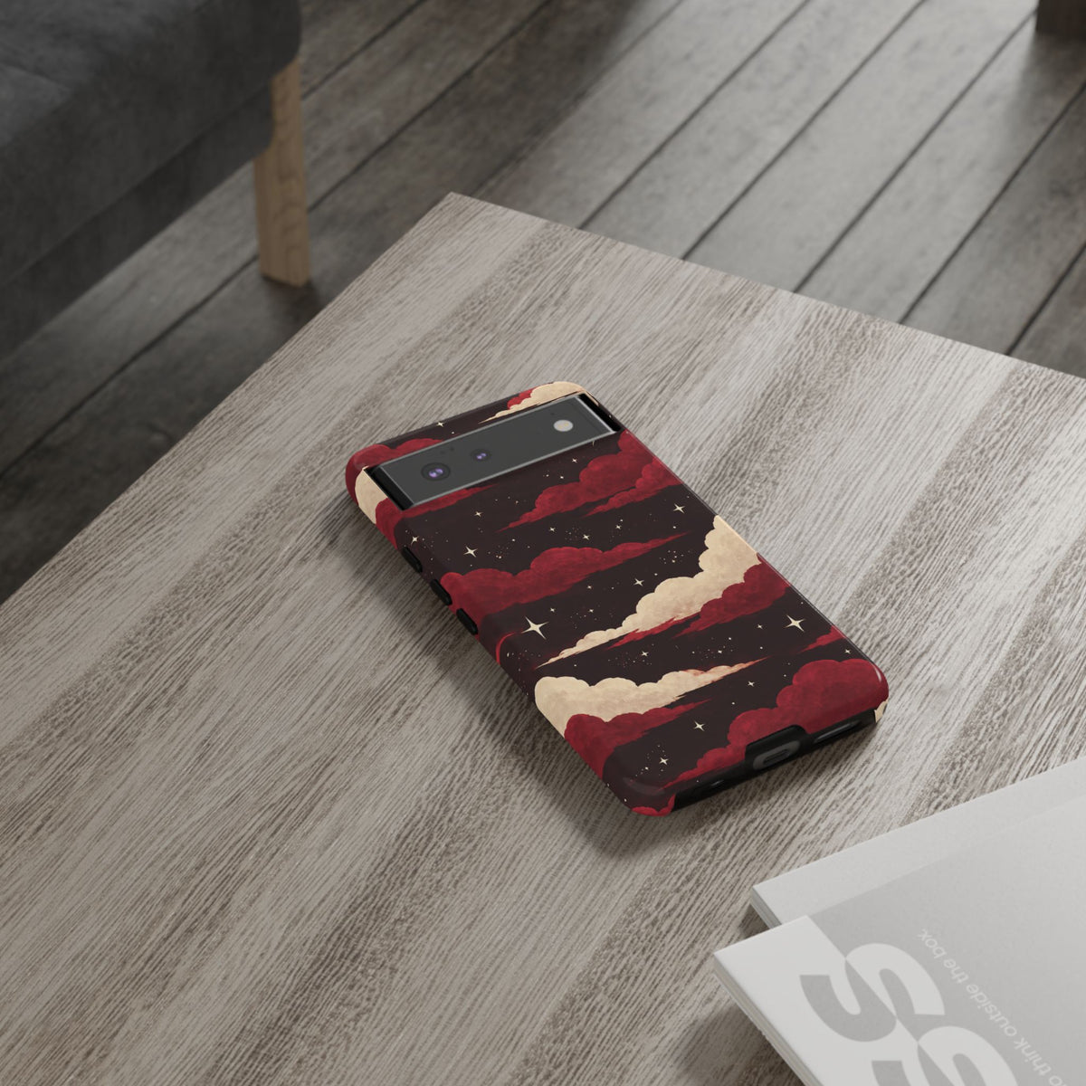 Illustrated Crimson Red Clouds & Stars Phone Case