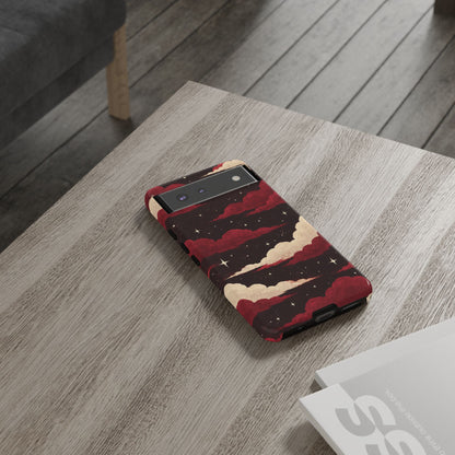 Illustrated Crimson Red Clouds & Stars Phone Case