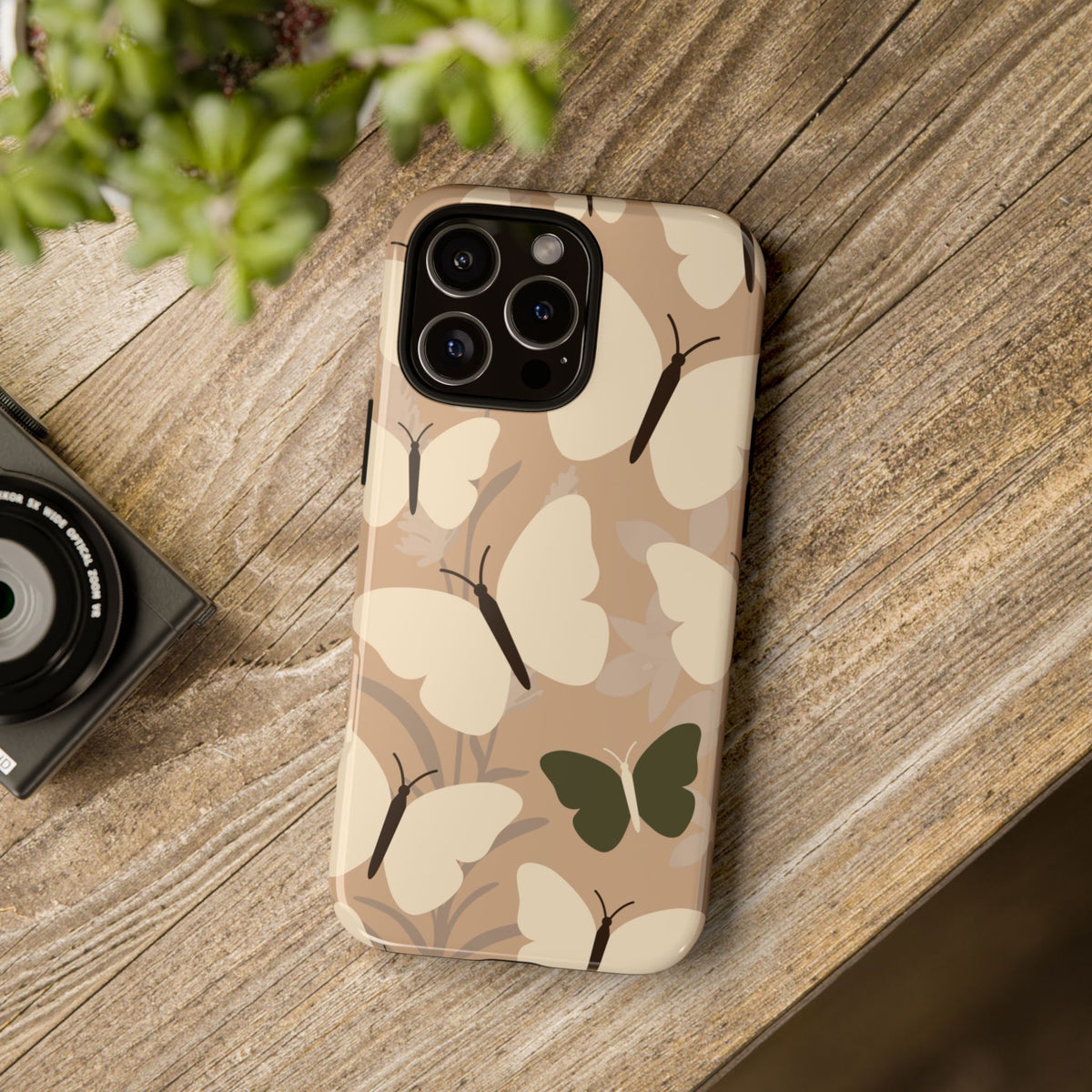 Minimalist Beige Butterfly Pattern Phone Case - Beige Phone Case