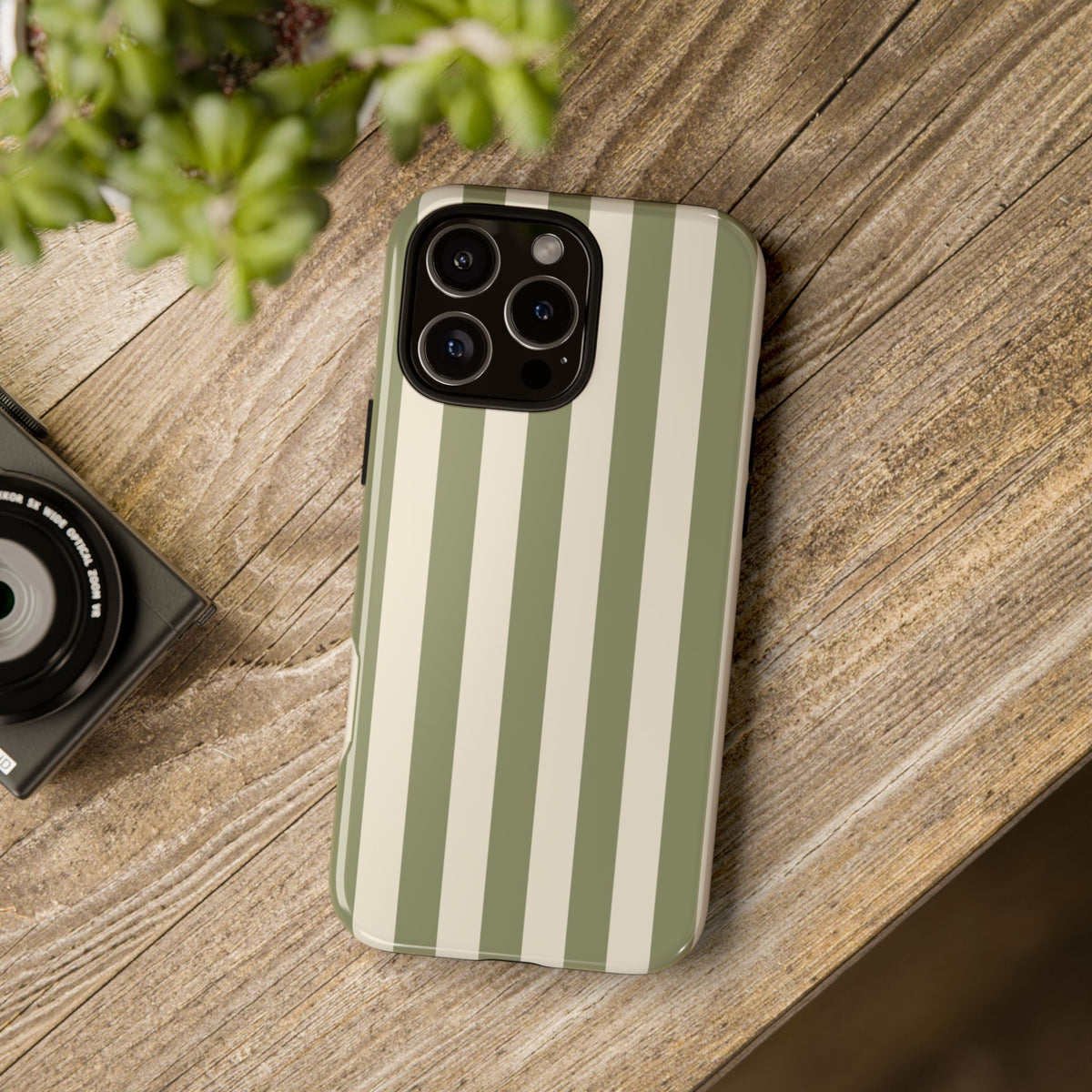Olive & Beige Stripe Pattern Phone Case - Green Phone Case