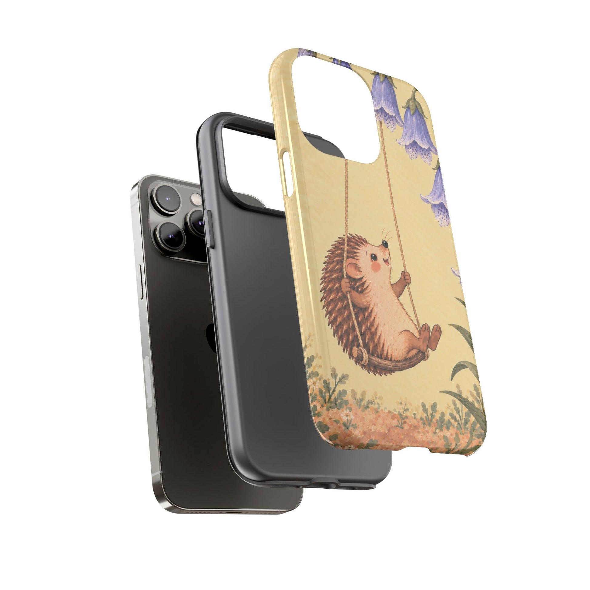 Whimsical Buttercream Hedgehog and Bluebell Phone Case - Yellow Phone Case