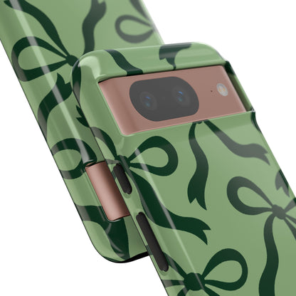 Bold Sage Green and Forest Green Bow Pattern Phone Case - Green Phone Case