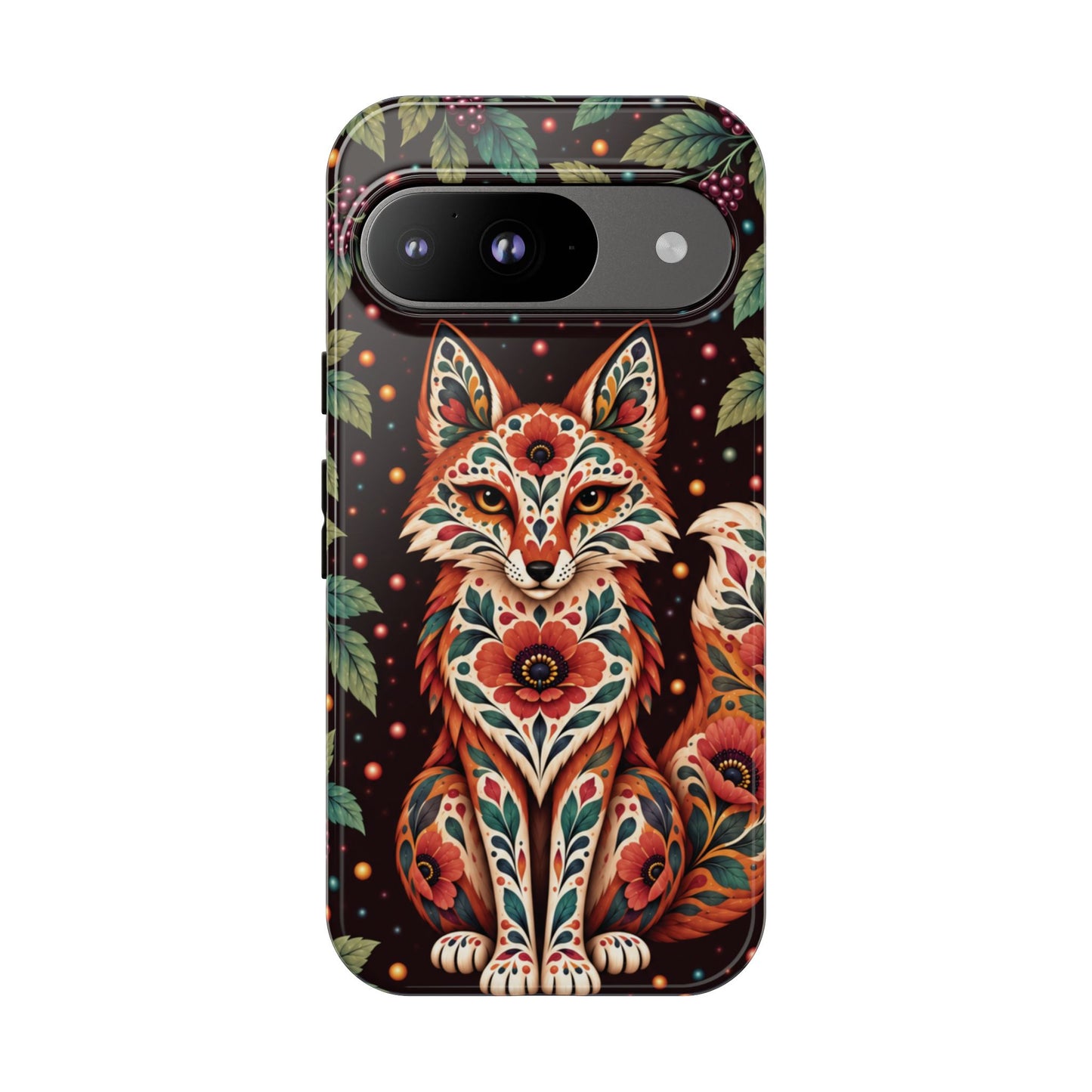 Vibrant Terracotta and Teal Calavera Fox Phone Case - Multicolor Phone Case - Google Pixel 9 / Glossy