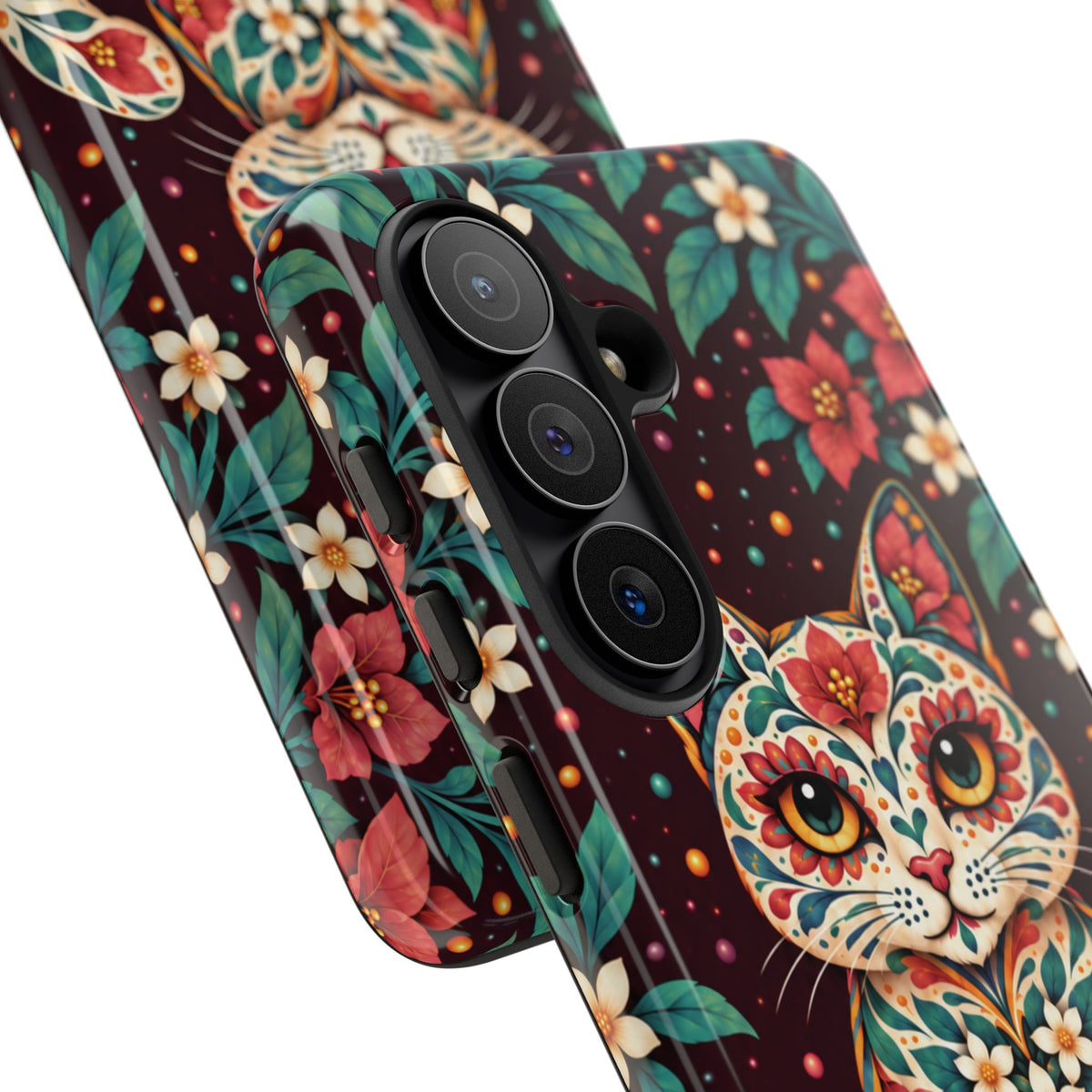 Vibrant Terracotta and Teal Calavera Cat Phone Case - Multicolor Phone Case