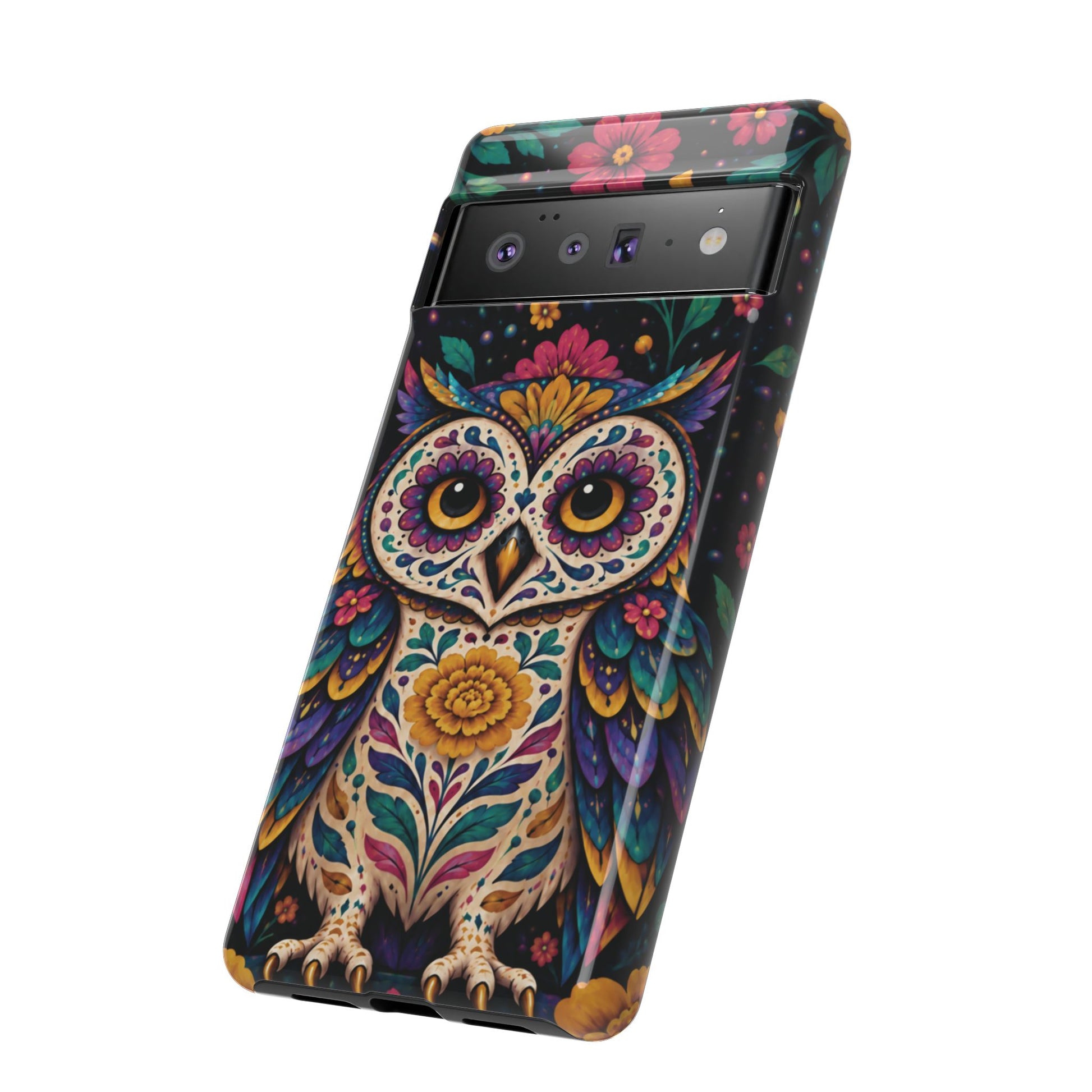 Vibrant Purple and Teal Calavera Owl Phone Case - Multicolor Phone Case