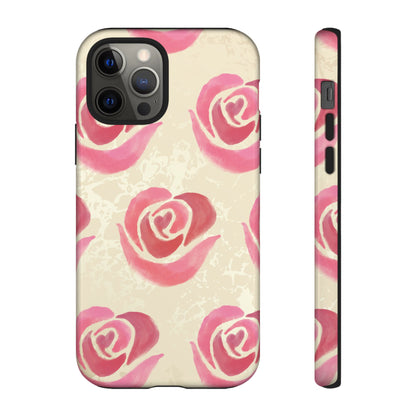 iPhone 12 Pro / Glossy Phone Case - ’Pink Rose Pattern’ Phone Case
