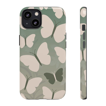 iPhone 13 / Glossy Phone Case - Minimalist Light Green Butterfly Pattern Phone Case