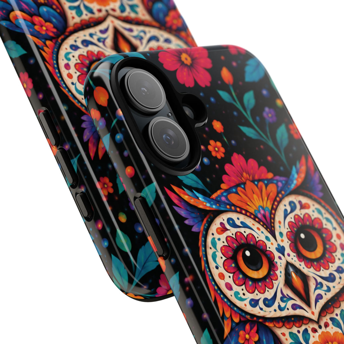 Vibrant Orange and Turquoise Calavera Owl Phone Case - Multicolor Phone Case