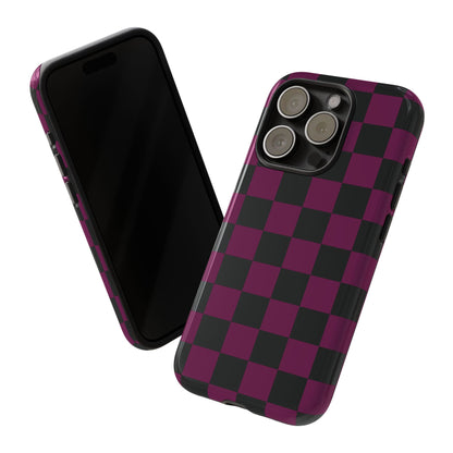 Trendy Plum & Black Checked Pattern Phone Case - Purple Phone Case