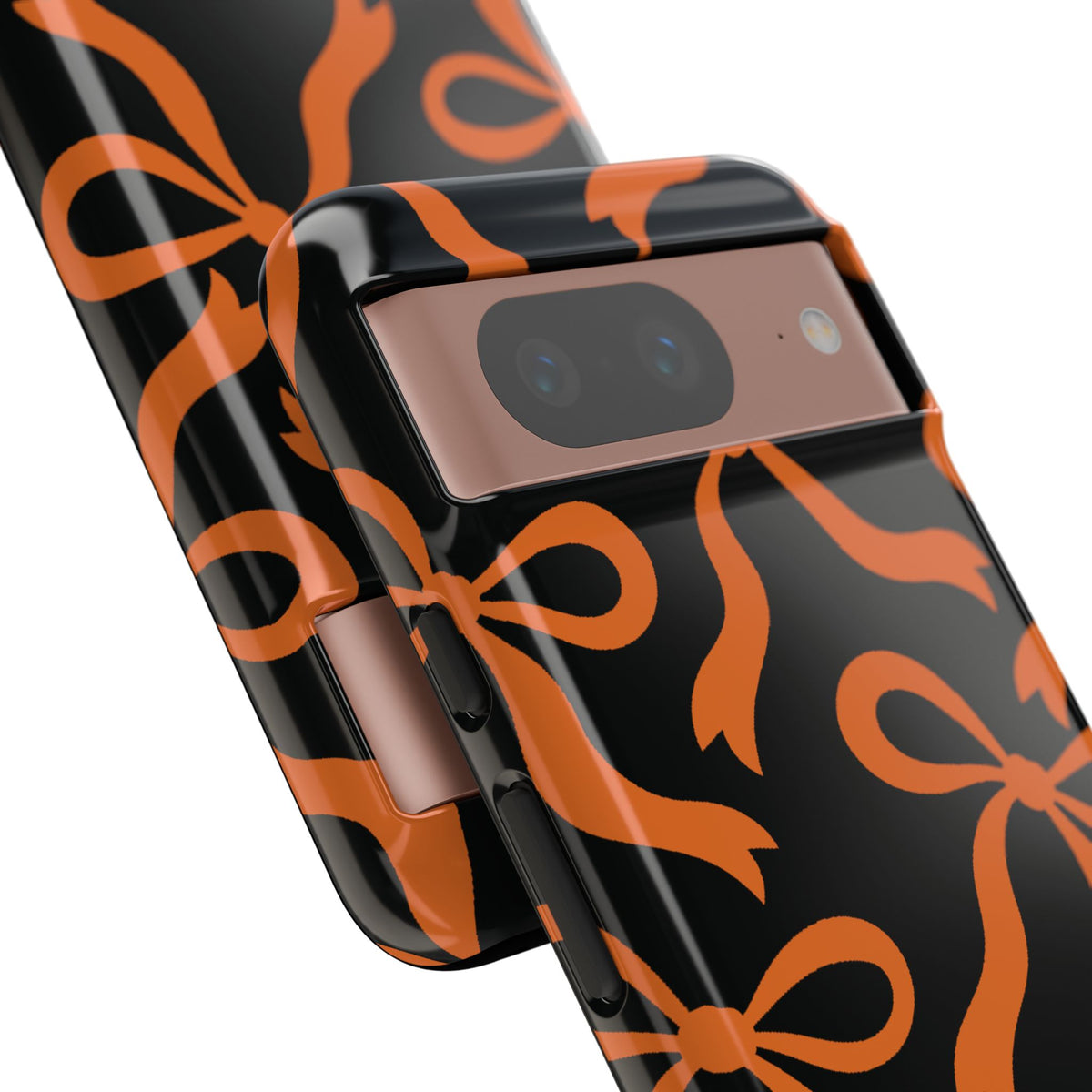 Bold Black and Burnt Orange Bow Pattern Phone Case - Black Phone Case