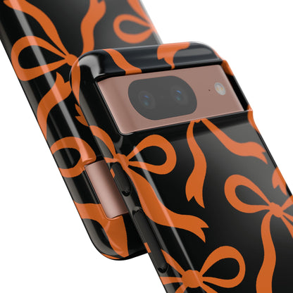 Bold Black and Burnt Orange Bow Pattern Phone Case - Black Phone Case